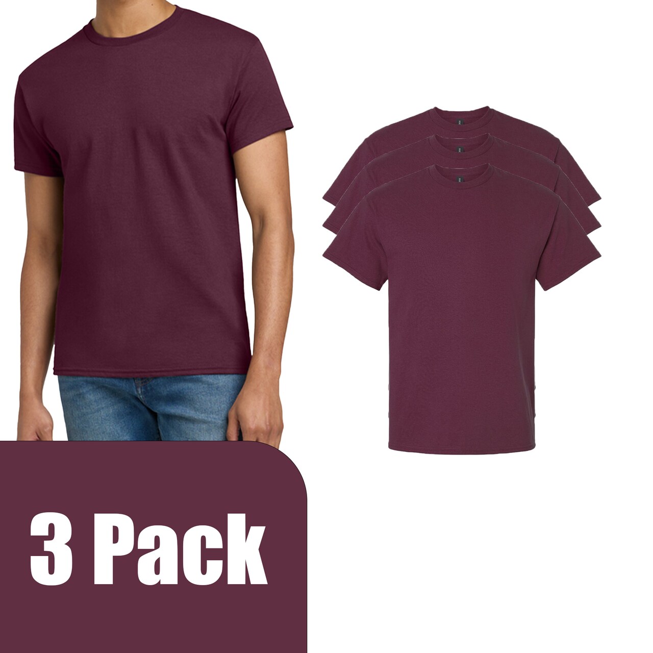 Gildan Ultra Cotton Maroon Short Sleeve T-Shirt Bundle for Heat Transfer, Crewneck Custom Printing Tee